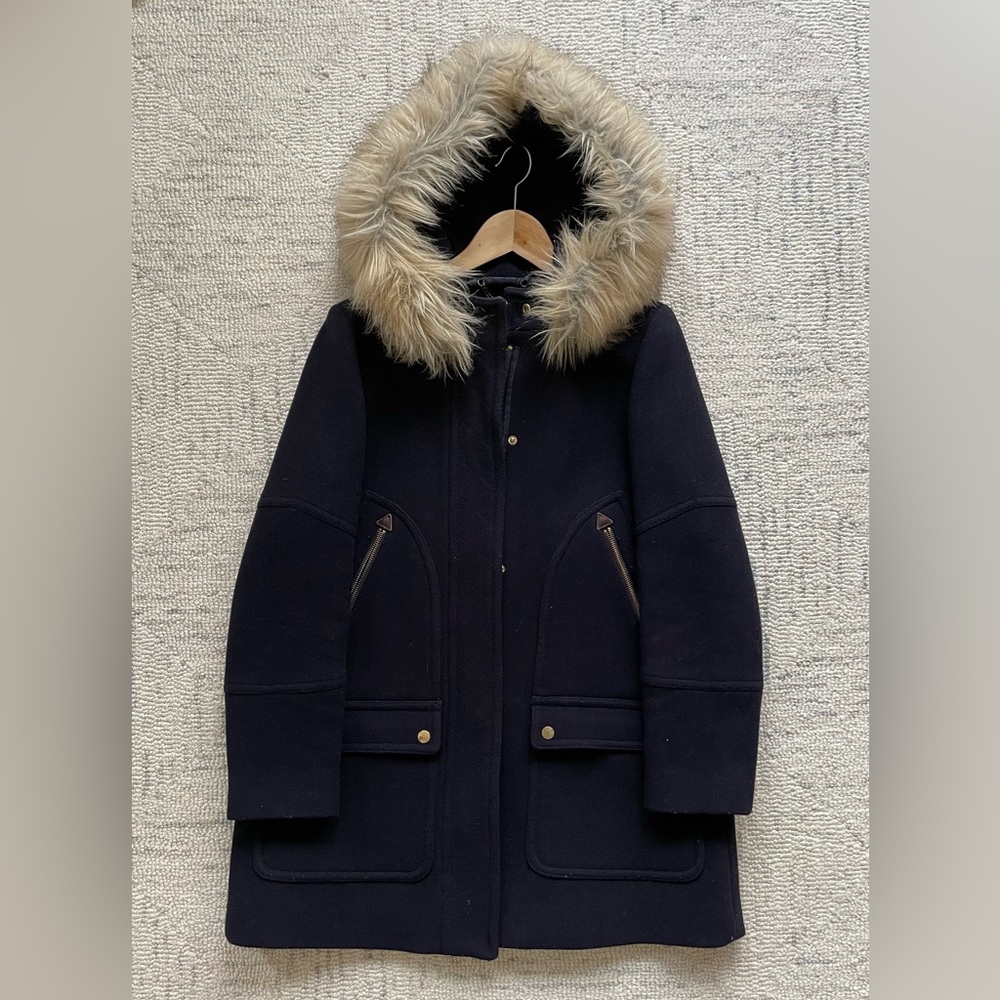J. Crew Navy Chateau Parka Wool Coat - Size 6